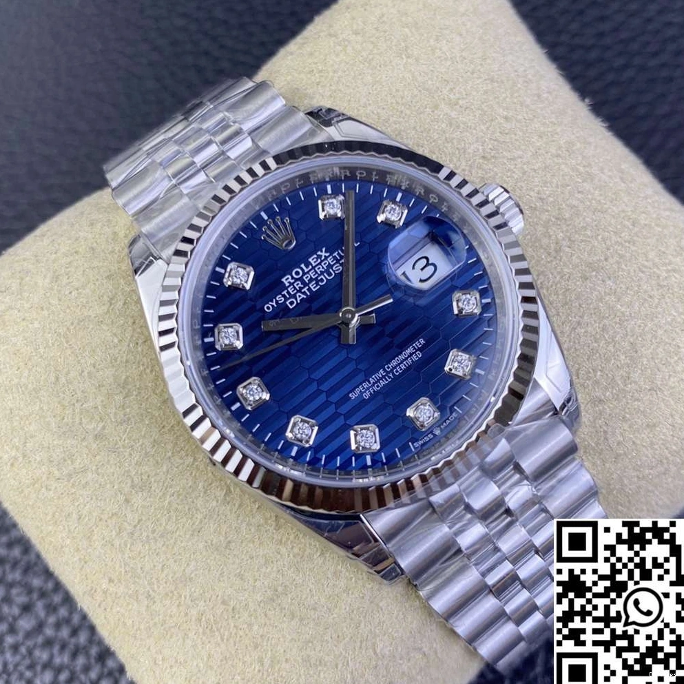 Clean Dial Factory Datejust Rolex Steel Motif Blue 36MM Diamond M126234 Stainless Hourmarker 0412